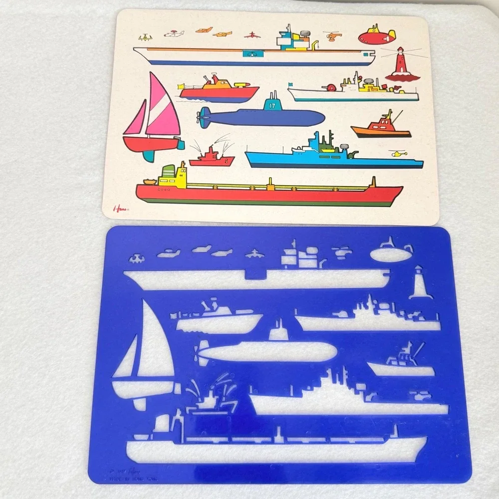 Hano Vintage 1987 Transportation Stencils & Cards Set 4pc Kids Art Hong Kong